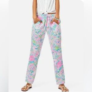 Lilly Pulitzer Taron Flock of Fun linen pants with pockets $138 - Medium